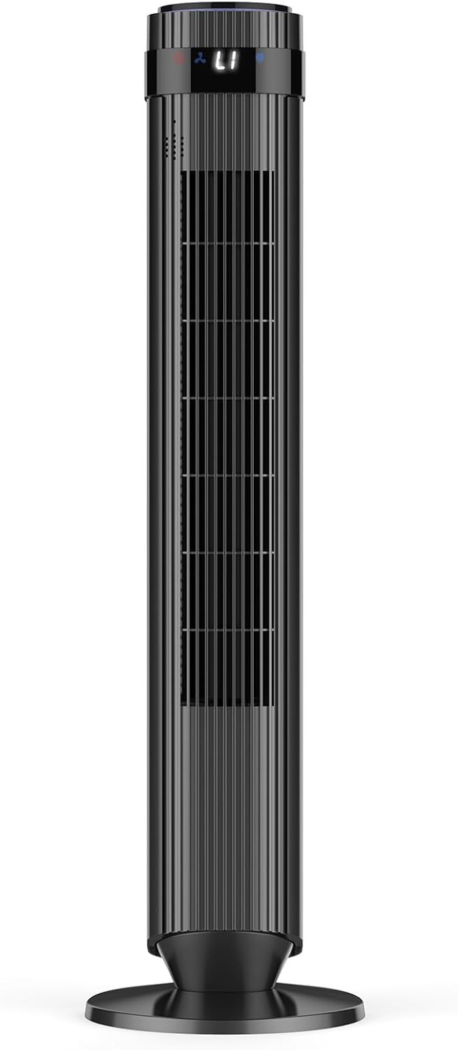 Tower Fan for Bedroom, 28dB Quiet Floor Standing Fan with Remote, 12H Timer, 5 Speeds, 4 Modes, LED Display, Portable Bladeless Oscillating Cooling Fan for Indoor, Home, Office - Silver