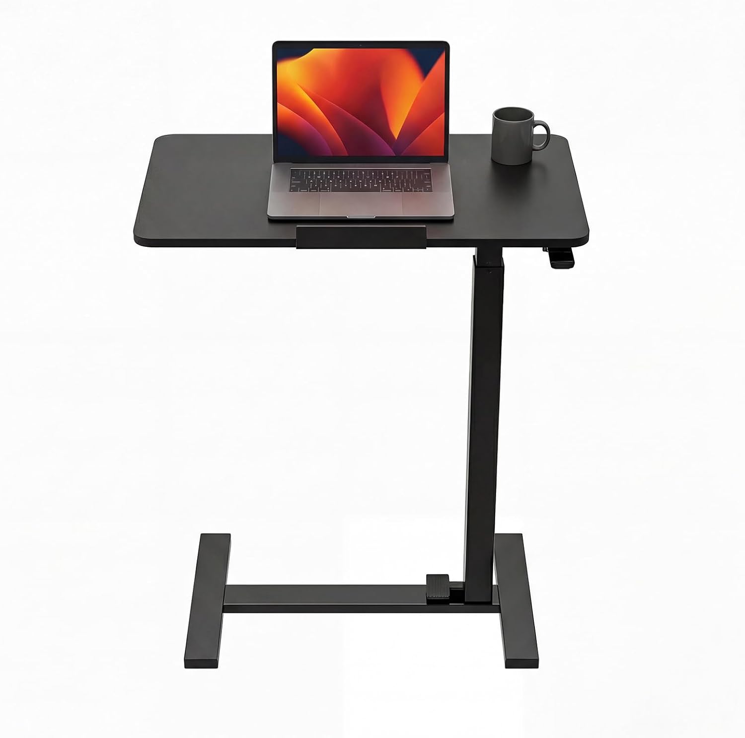 Mobile Standing Desk, Height-Adjustable Computer Cart with Pneumatic Lift, Portable Computer Workstation Cart for Bed, Couch, Office, Sofa, Brown