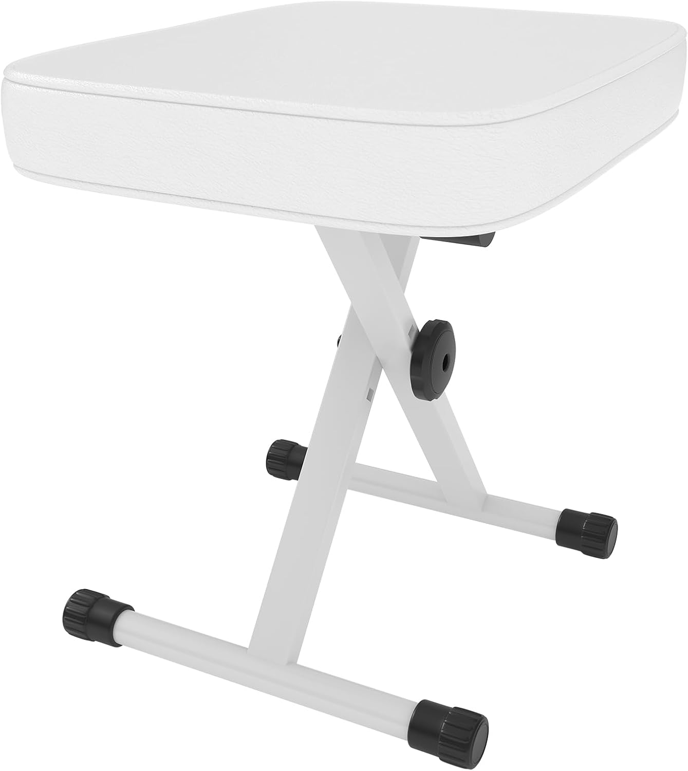 Adjustable Padded Keyboard Bench, X-Style Collapsible Piano Guitar Stool with 2.56 Inch Thickness High-Density Sponge and 3-Position Height, Waterproof Non-Skid Design, White