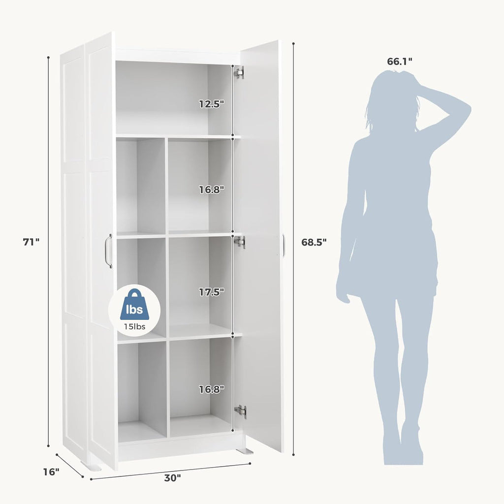Office Storage Cabinet, Large Capacity Organizer, Wooden Bedroom Storage Unit for CD, Blankets and Books, Suitable for Living Rooms, Office and Study Rooms, White