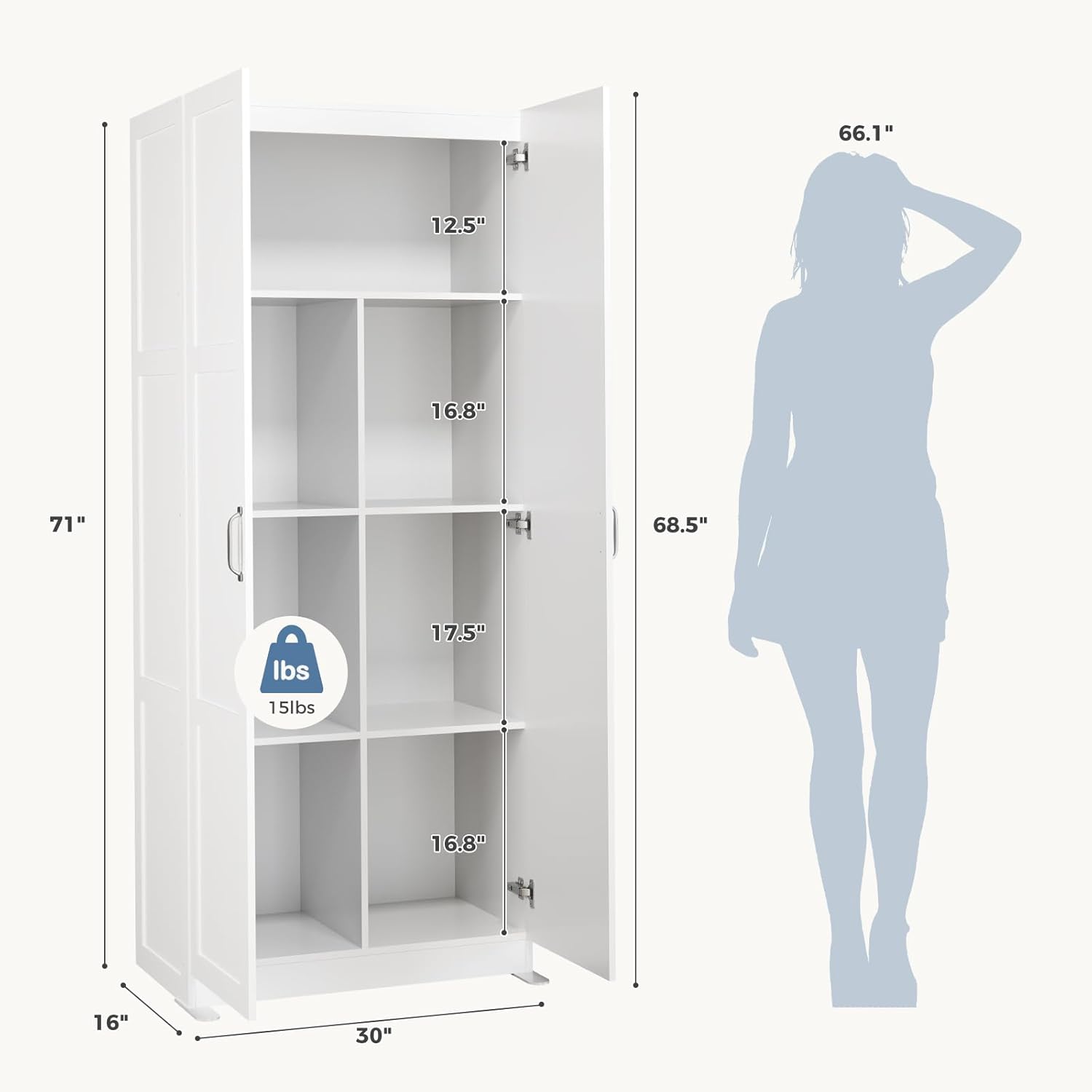 Office Storage Cabinet, Large Capacity Organizer, Wooden Bedroom Storage Unit for CD, Blankets and Books, Suitable for Living Rooms, Office and Study Rooms, White