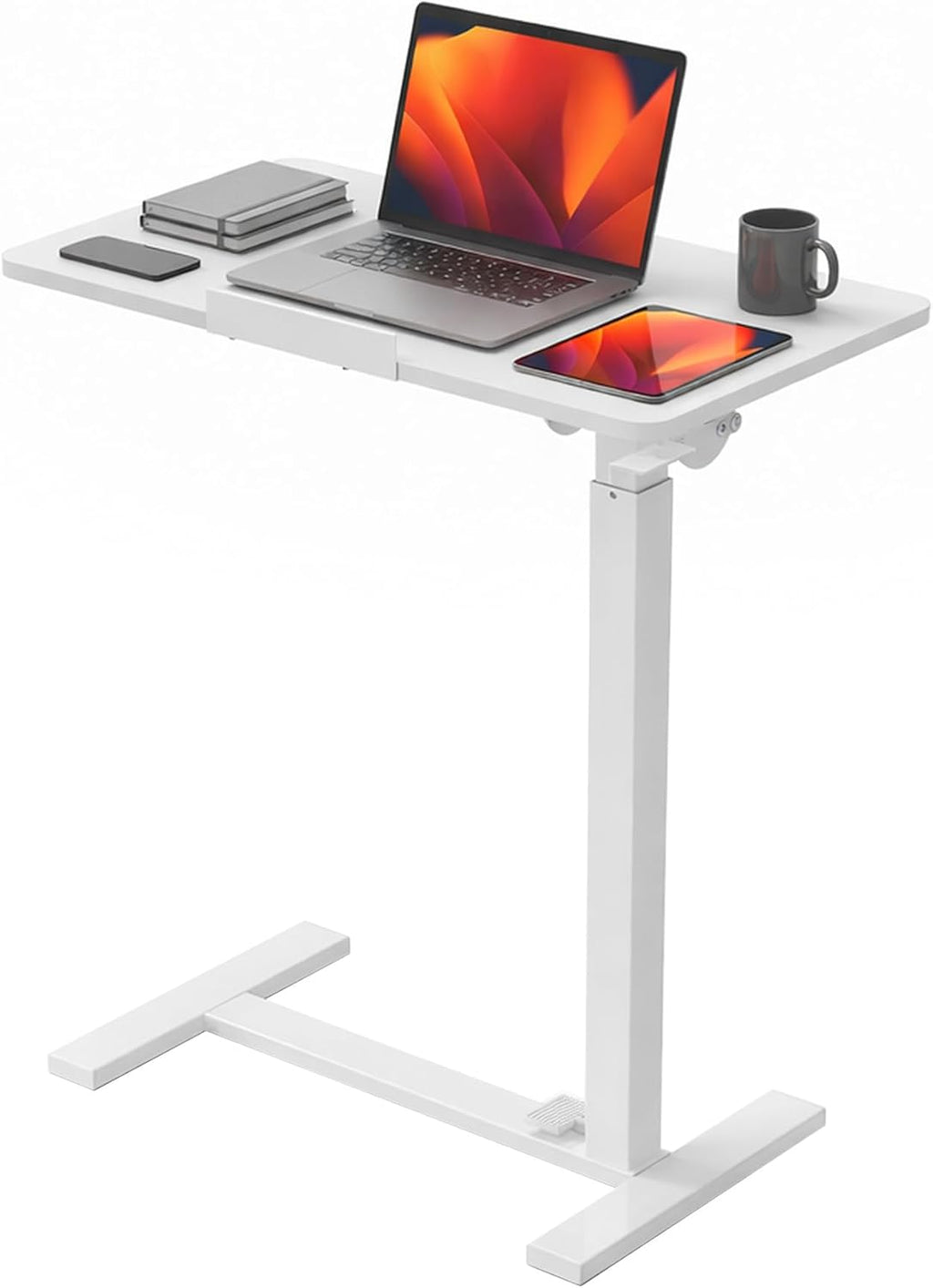 Mobile Standing Desk, Height-Adjustable Computer Cart with Pneumatic Lift, Portable Computer Workstation Cart for Bed, Couch, Office, Sofa, Black