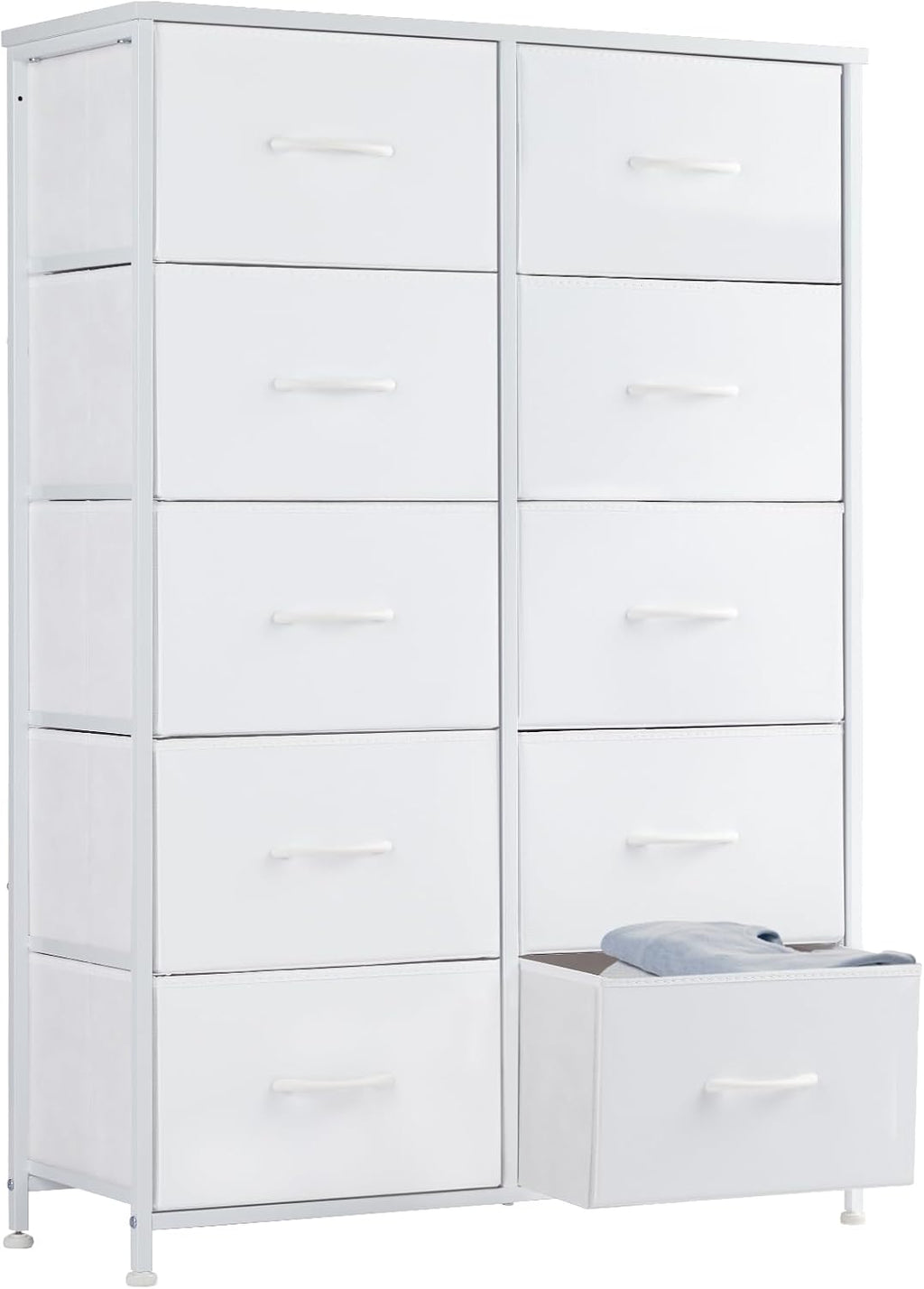 Dresser for Bedroom with 9 Storage Drawers, Large Fabric Storage Tower Organizer, Chest of Drawers with Metal Frame Wooden Top for Closet, Living Room, Entryway, Brown