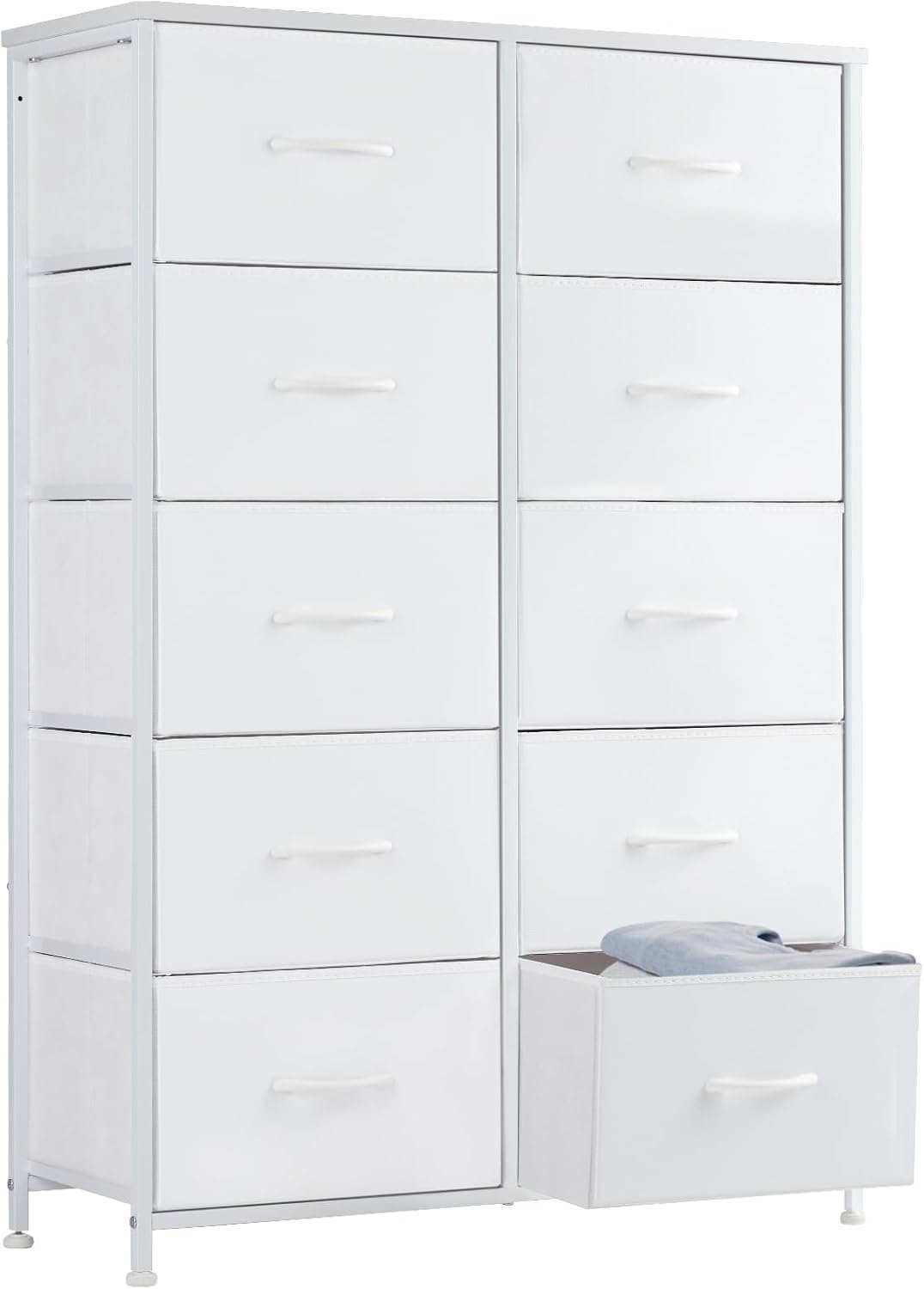 Dresser for Bedroom with 9 Storage Drawers, Large Fabric Storage Tower Organizer, Chest of Drawers with Metal Frame Wooden Top for Closet, Living Room, Entryway, Brown