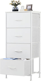 Nightstand with 4 Drawers Bedside Table with Removable Fabric Bins Sturdy Steel Frame Wood Top Organizer Furniture for Bedroom Closet Living Room