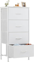 4 Fabric Drawer Small Dresser, Bedside Nightstand with Wooden Top Sturdy Frame, Entryway Closet Bedroom Storage Cabinet Furniture for Dorm,White