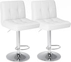 Bar Stools Set of 2, Armless PU Leather Adjustable Swivel Barstools, Hydraulic Kitchen Counter Height Thickened Seat Cushion Square Island Countertop Chairs with Back, Black