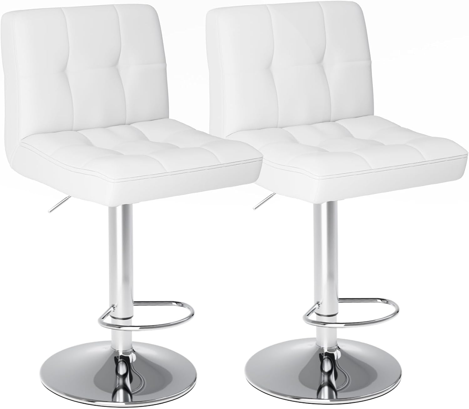 Bar Stools Set of 2, Armless PU Leather Adjustable Swivel Barstools, Hydraulic Kitchen Counter Height Thickened Seat Cushion Square Island Countertop Chairs with Back, Black