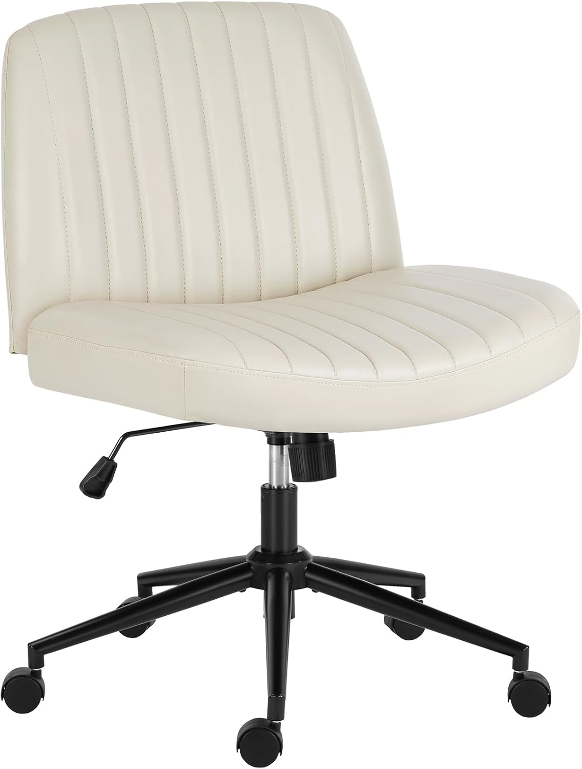 Criss Cross Legged Chairs Armless with Wheels Wide Seat Height Adjustable Swivel Padded PU Leather Home Office Desk Seating for Bedroom, Student, Study Room