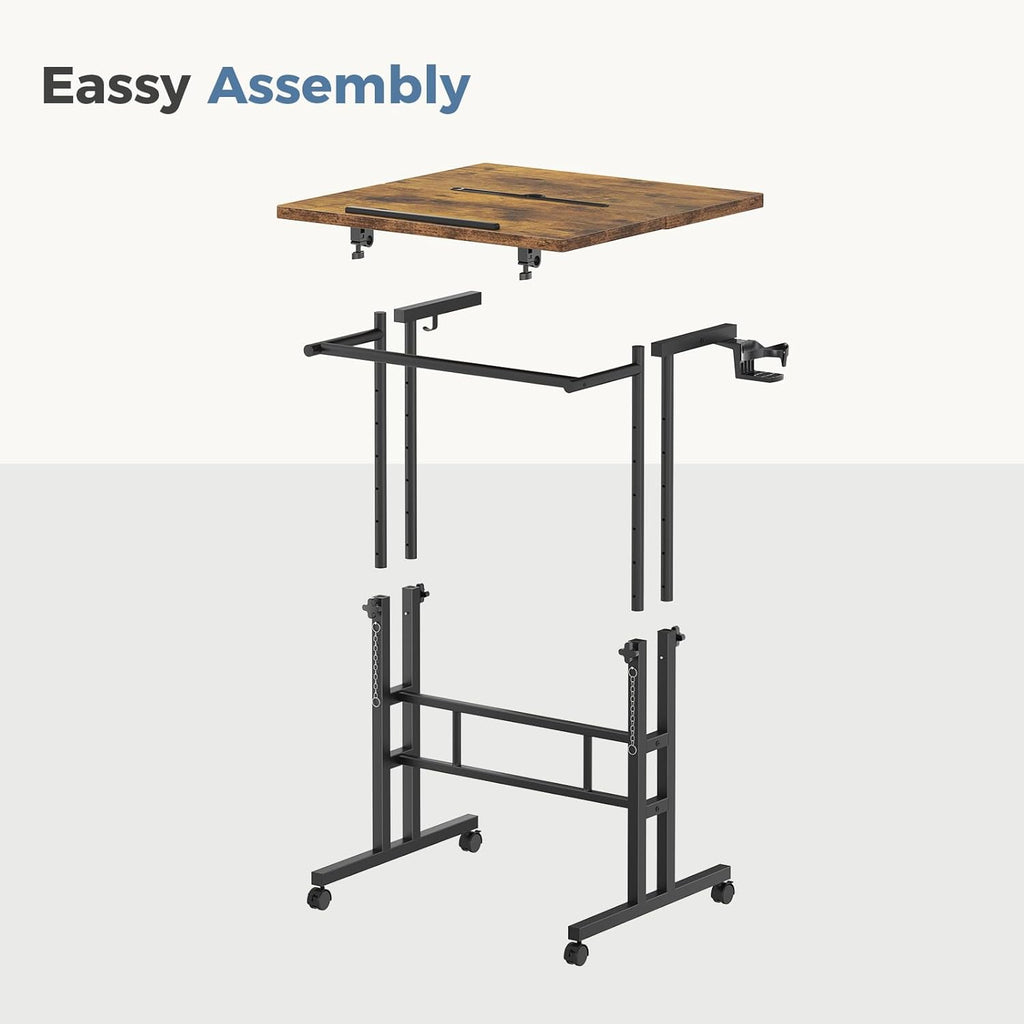 Split Top Rolling Standing Desk, 23.6 Inch Mobile Laptop Computer Desk, Manual Adjustable Height Workstation on Wheels, Sit Stand Office Table, Walking Pad Study Desk, Rustic Brown
