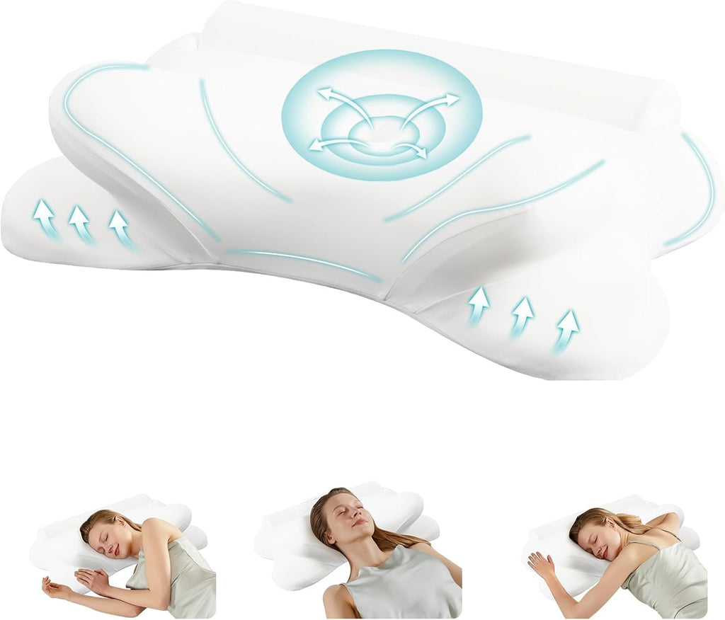 Cervical Pillow for Neck and Shoulder, Contour Memory Foam Pillow, Ergonomic Neck Support Pillow for Side Back Stomach Sleepers with Pillowcase