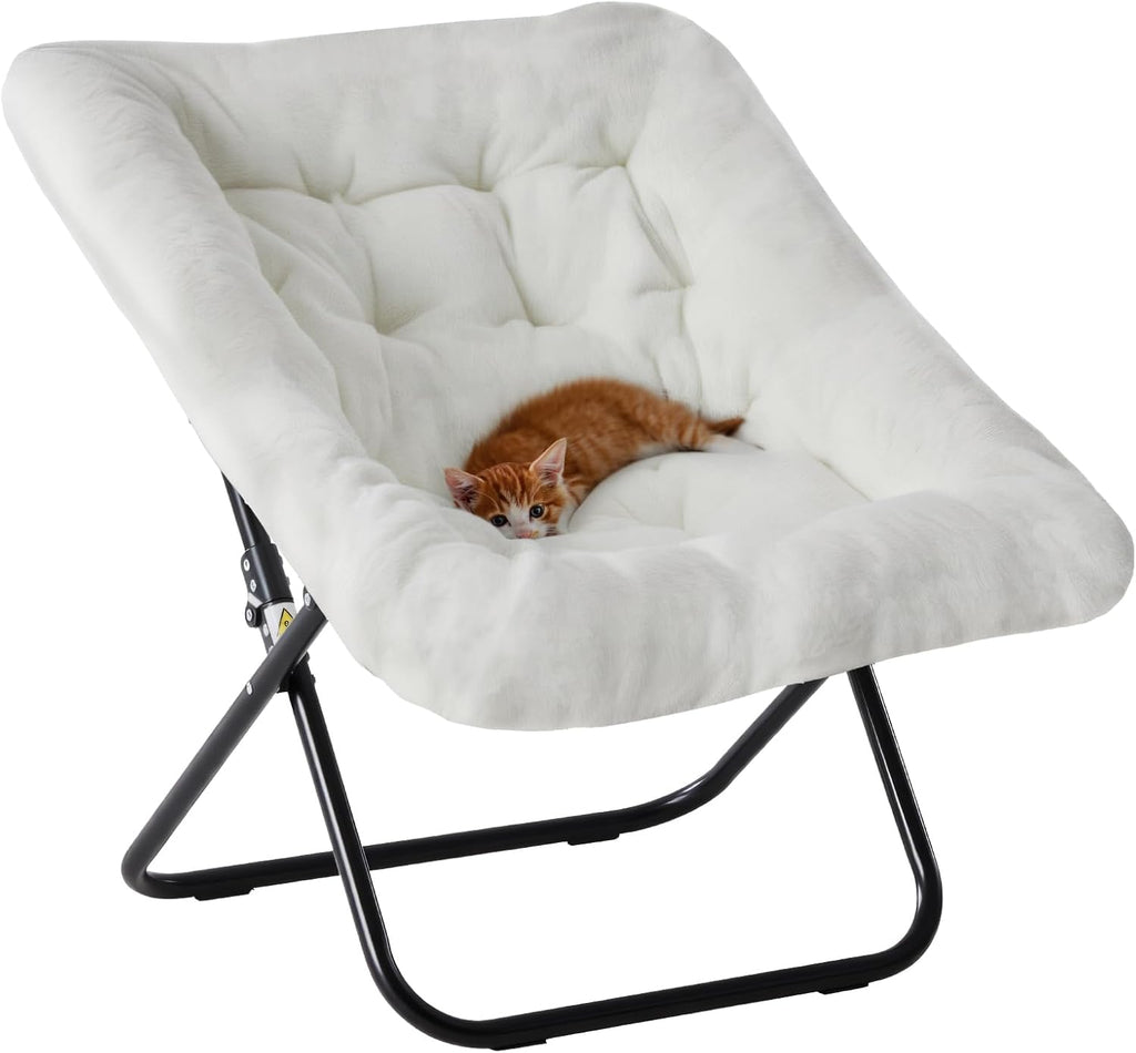 Comfy Saucer Chair,Faux Fur Lounge Seasting XL Circle Chair for Bedroom, Dorm & Gaming, Foldable Fashion Accent Seat for Small Spaces, Folding Moon/Mushroom/Round Oversized Style,Hot Pink