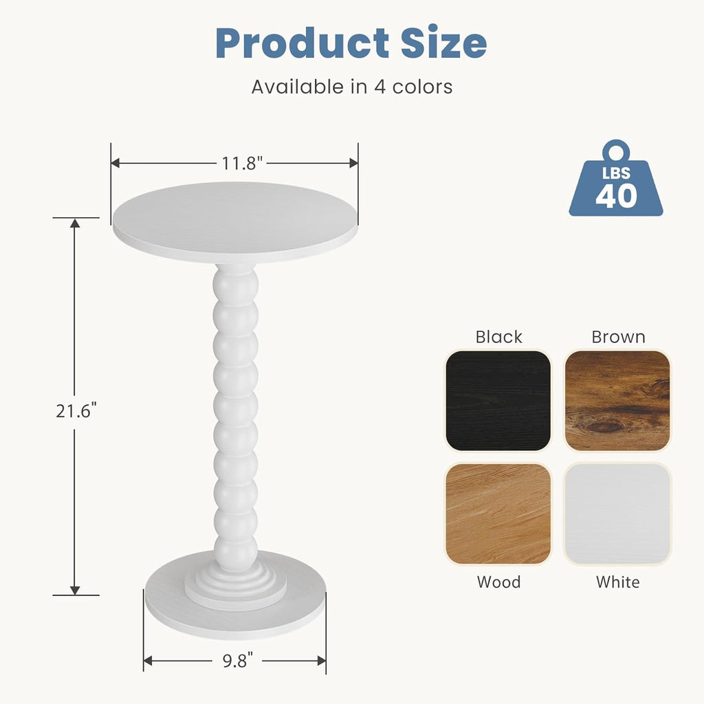 Round Side Table for Small Spaces, Modern Accent End Table with Solid White Leg, Versatile Drink Table for Living Room, Bedroom, Corners, White 2 Pack