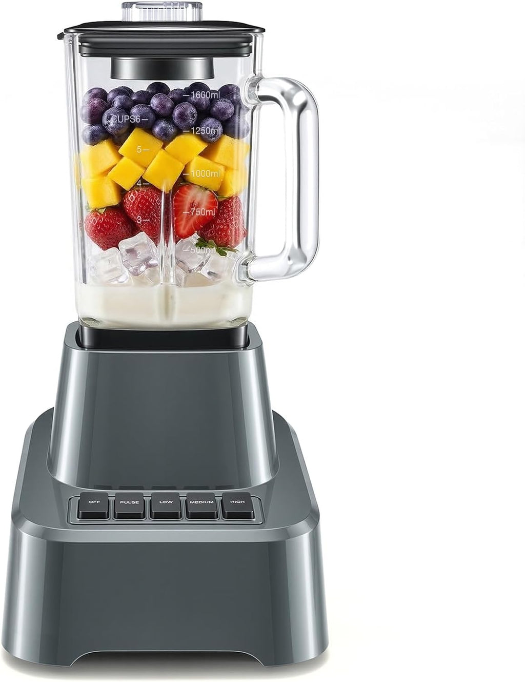 Professional Blender for Smoothies, Full-Size Kitchen Blender with 850 Peak Watts & 54oz Large Glass Pitcher, 4 Speeds with Pulse for Ice Crushing Frozen Fruits, Dishwasher Safe, Black