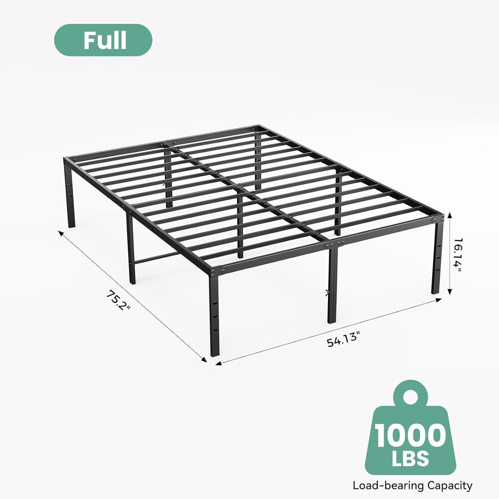 Full Size 16 Inch Platform Bed Frame, Heavy Duty Metal Foundation Frame, Noise-Free Sturdy Steel Slats, Underbed Storage, No Box Spring Needed, Quick Setup