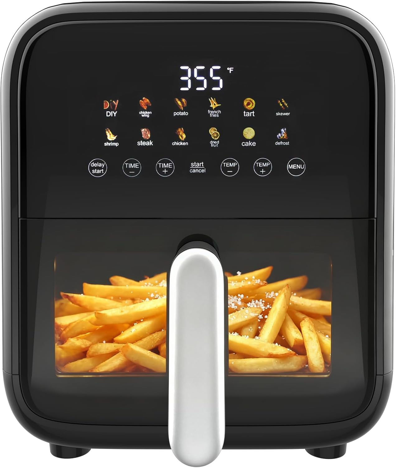 7.9QT Air Fryer with Window, 12-In-1 Large Air Fryer for Family, 400??F Rapid Air Crispy Technology, Roast Bake Dehydrate Reheat, Nonstick & Easy-Clean Basket, 1800W, Black