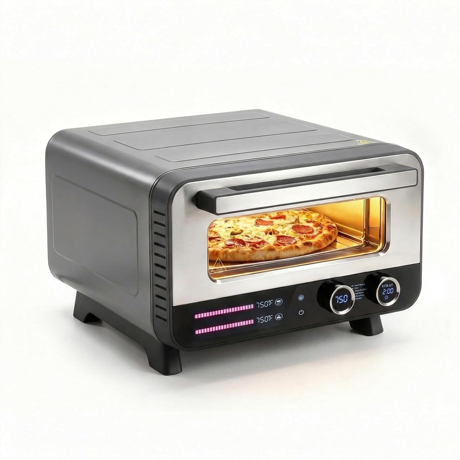 Pizza Oven Indoor, 1600W Electric Pizza Oven Fast Heating, 6 Presets Pizza Maker for 12 Inches, with Pizza Stone & Spatula, Upper-Bottom Independent Heating Temperature Control
