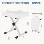 Adjustable Padded Keyboard Bench, X-Style Collapsible Piano Guitar Stool with 2.56 Inch Thickness High-Density Sponge and 3-Position Height, Waterproof Non-Skid Design, White
