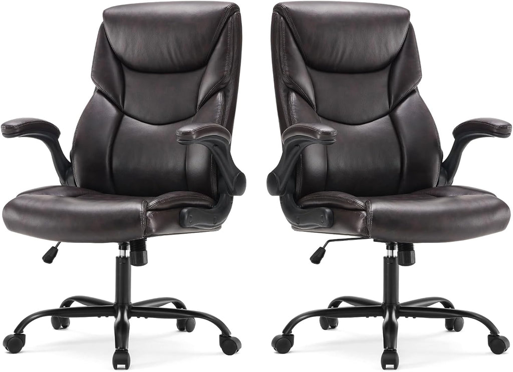 Office Computer Gaming Chair, Ergonomic High Back Heavy Duty Task Desk Chairs with Wheels, Flip-up Arms, Adjustable Height, PU Leather, Grey