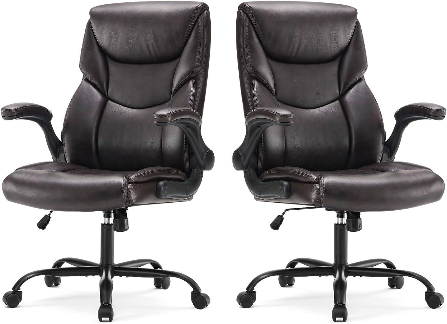 Office Computer Gaming Chair, Ergonomic High Back Heavy Duty Task Desk Chairs with Wheels, Flip-up Arms, Adjustable Height, PU Leather, Grey