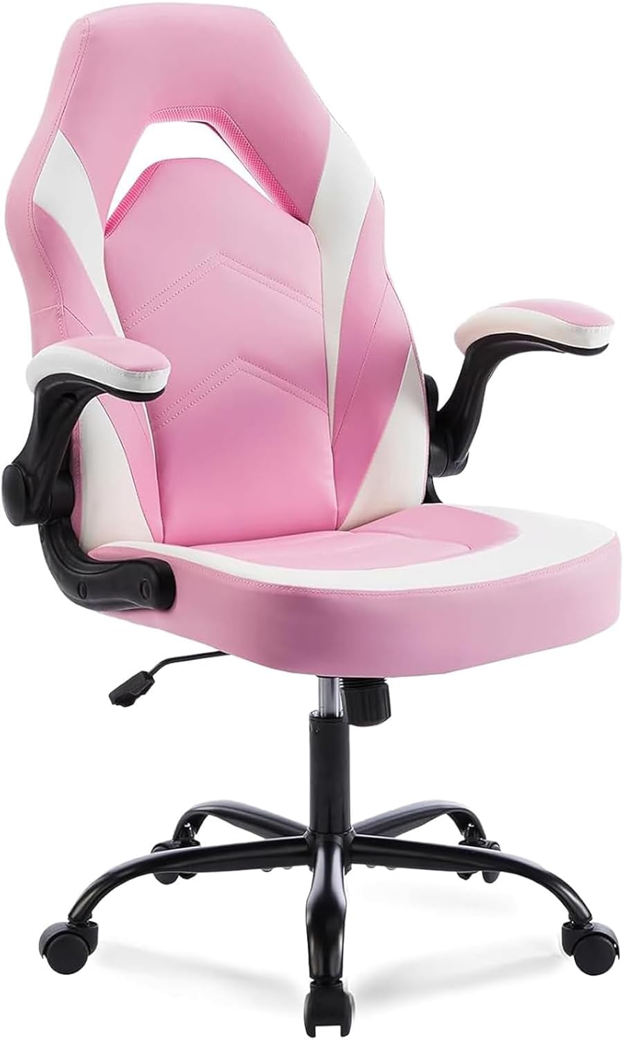 Ergonomic Computer Gaming Chair with Flip-up Armrest, Height Adjustable PU Leather Home Office Desk Chair with Lumbar Support Swivel Wheels and for Adults and Kids, Black and Gray