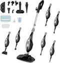 10-in-1 Steam Mop, 1550W Detachable Handheld Steam Cleaner for Floor Cleaning, 16FT Cord, 2 Washable Pads, Multi-Purpose Floor Steamer for Hardwood, Carpet, Tile, Grout, Windows, Black Grey