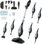 10-in-1 Steam Mop, 1550W Detachable Handheld Steam Cleaner for Floor Cleaning, 16FT Cord, 2 Washable Pads, Multi-Purpose Floor Steamer for Hardwood, Carpet, Tile, Grout, Windows, Black Grey