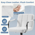 Bar Stools Set of 4, Adjustable Swivel Bar Chairs with Padded Armrests and Ergonomic Backrest for Kitchen Island Counter Pub Dining Room, Water-Resistant PU Leather, White
