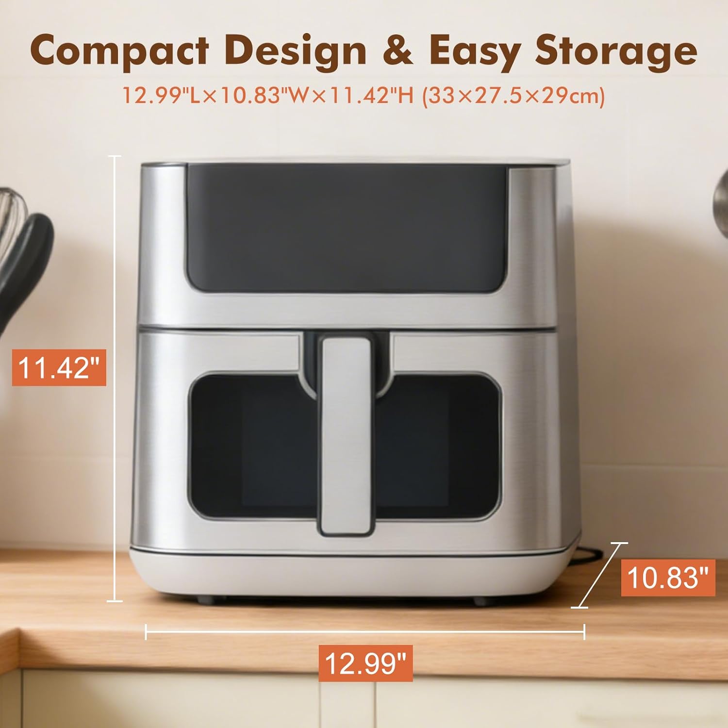 6.34QT Air Fryer with Window, 8 Food Presets with 400??F Max Heat, 90-Min Timer, Nonstick Dishwasher-Safe Basket for Air Fry, Roast, Reheat, Bake, Stainless Steel, White