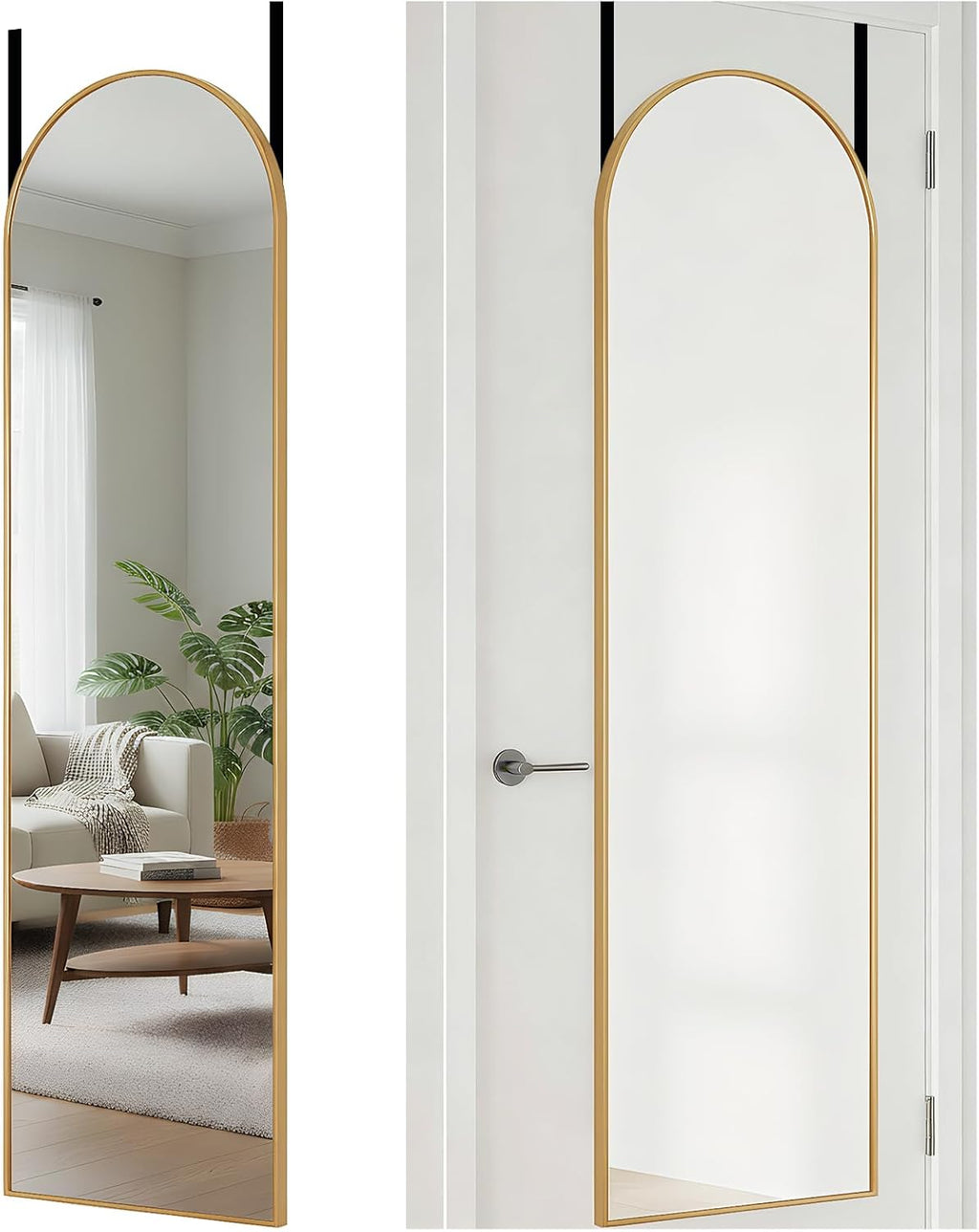 47x14 Full Length Mirror Over The Door, Wall Mounted Full Body Mirror, Door Hanging Metal Aluminum Alloy Frame Dressing Mirror for Bedroom, Living Room, Entryway, Gold