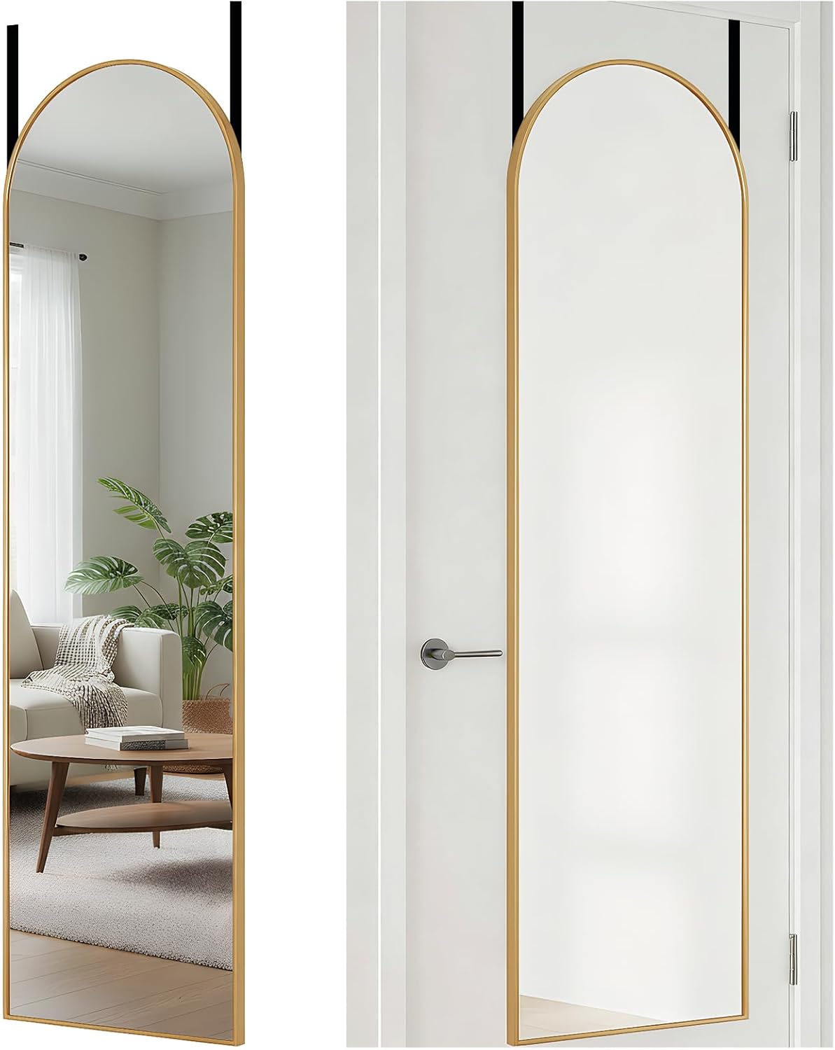 47x14 Full Length Mirror Over The Door, Wall Mounted Full Body Mirror, Door Hanging Metal Aluminum Alloy Frame Dressing Mirror for Bedroom, Living Room, Entryway, Gold