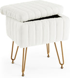 Vanity Stool Chair with Storage, 18.9??H x 16??L x 12.2??W Ottoman Chair Faux Fur Soft Padded Makeup Footstools Seat with 4 Metal Legs Anti-Slip Adjustable Feet for Make Up, Grey