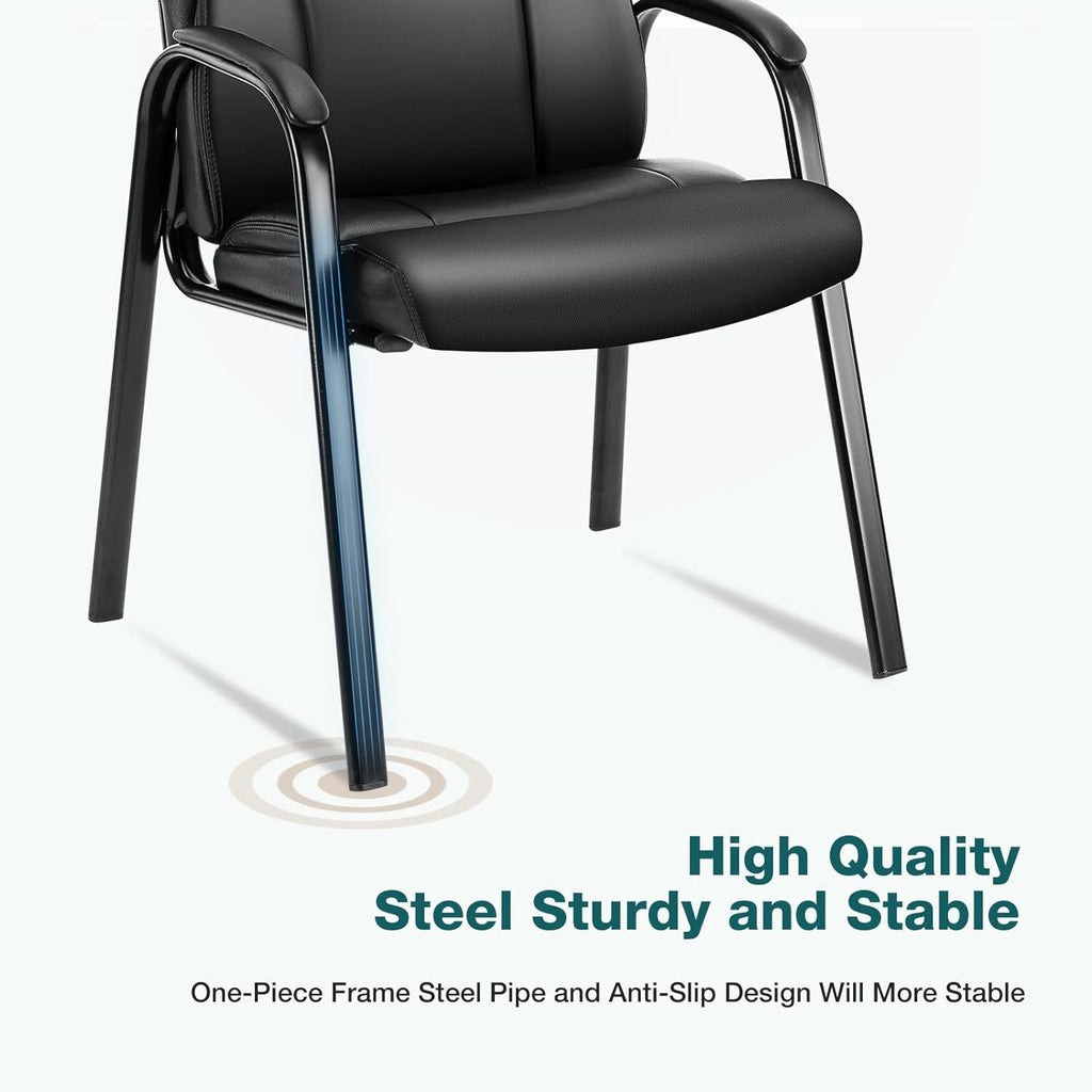 Waiting Room Chair, Leather Office Desk Reception Guest Stationary Side Chairs with Padded Arms for Home Conference Lobby Area Meeting Church Medical Clinic Elderly Student