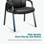 Waiting Room Chair, Leather Office Desk Reception Guest Stationary Side Chairs with Padded Arms for Home Conference Lobby Area Meeting Church Medical Clinic Elderly Student