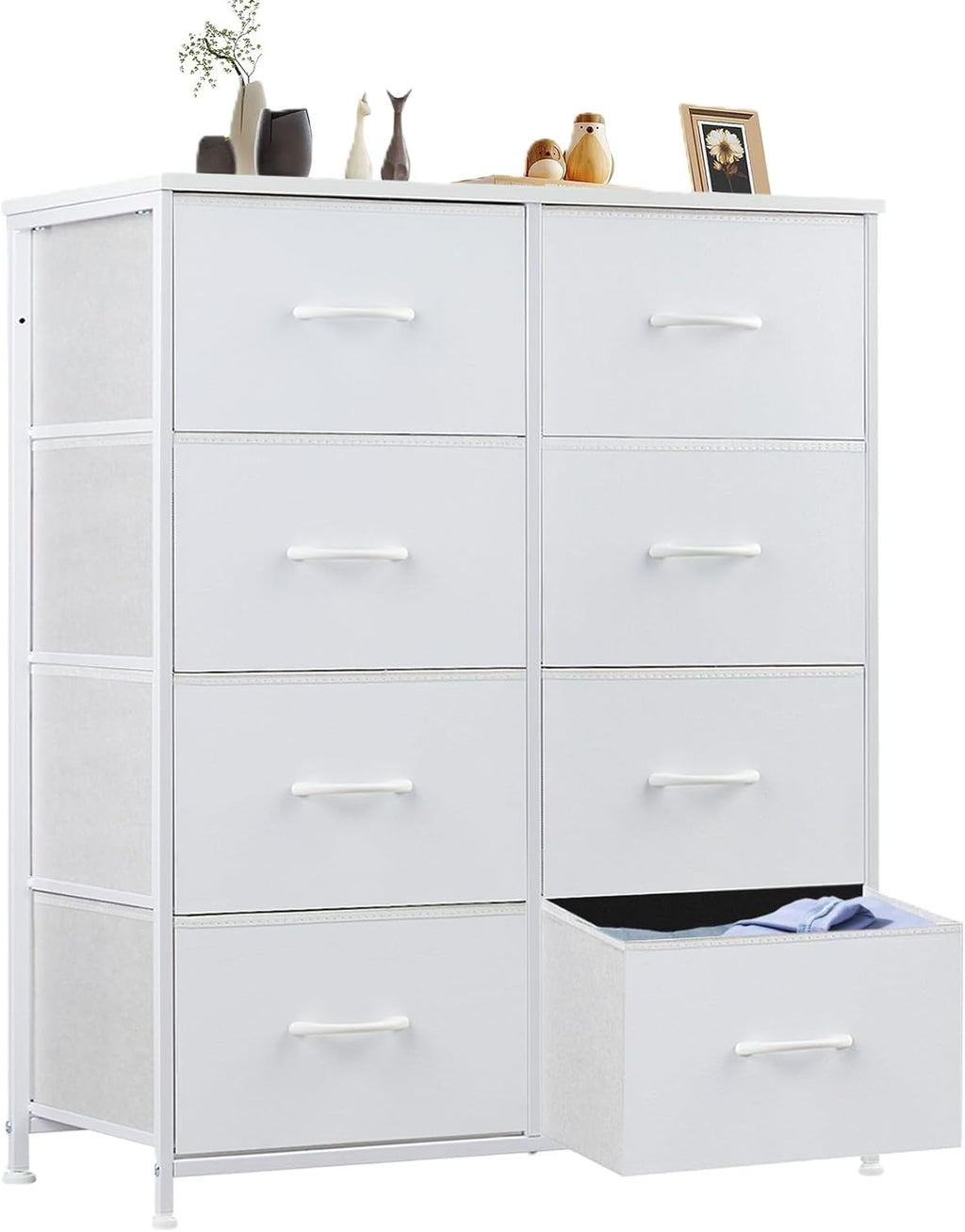 Dresser for Bedroom with 9 Storage Drawers, Large Fabric Storage Tower Organizer, Chest of Drawers with Metal Frame Wooden Top for Closet, Living Room, Entryway, Brown