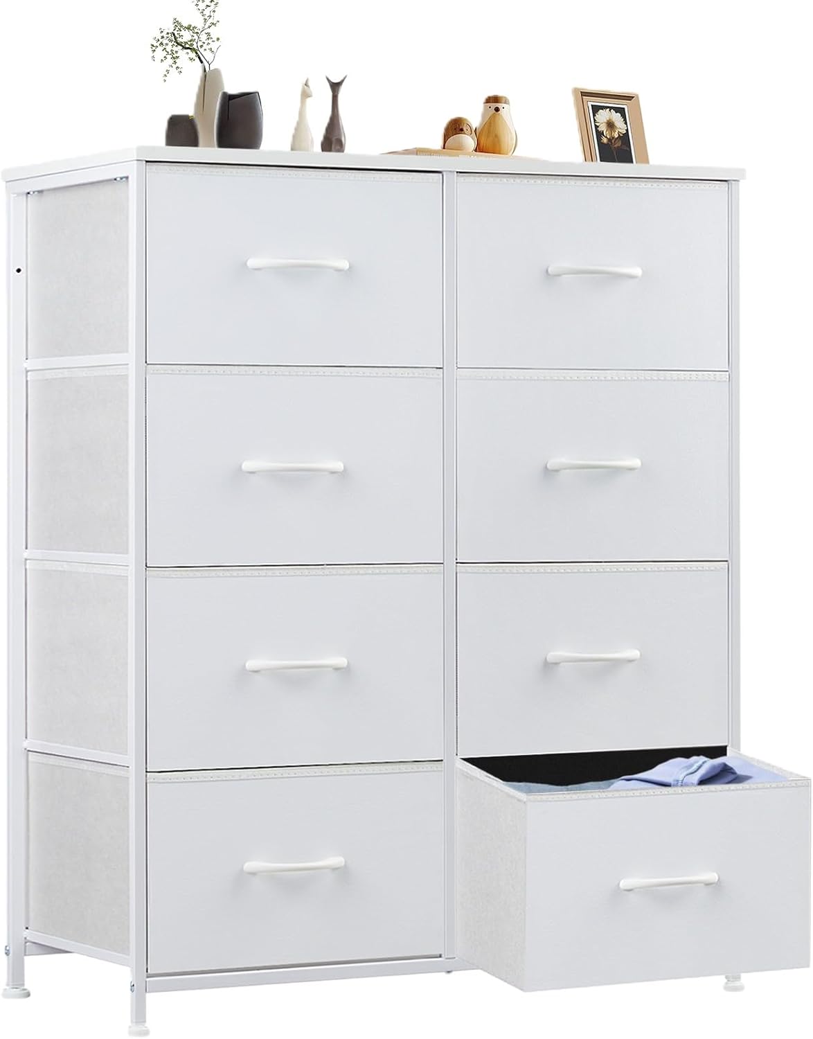 Dresser for Bedroom with 9 Storage Drawers, Large Fabric Storage Tower Organizer, Chest of Drawers with Metal Frame Wooden Top for Closet, Living Room, Entryway, Brown