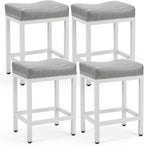 Saddle Bar Stools Set of 4, 24 Inch Counter Height Stools with Curved PU Leather Surface, 3.7 Thick Upholstery Bar Height Stools with Footrest for Kitchen Island, Dining, Cafe, Gray