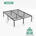 Queen Size 18 Inch Platform Bed Frame, Heavy Duty Metal Foundation Frame, Noise-Free Sturdy Steel Slats, Underbed Storage, No Box Spring Needed, Quick Setup