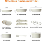 12 Pcs Pots and Pans Set, Nonstick Kitchen Cookware Set, Induction Cooking Sets Detachable Handle, Beige