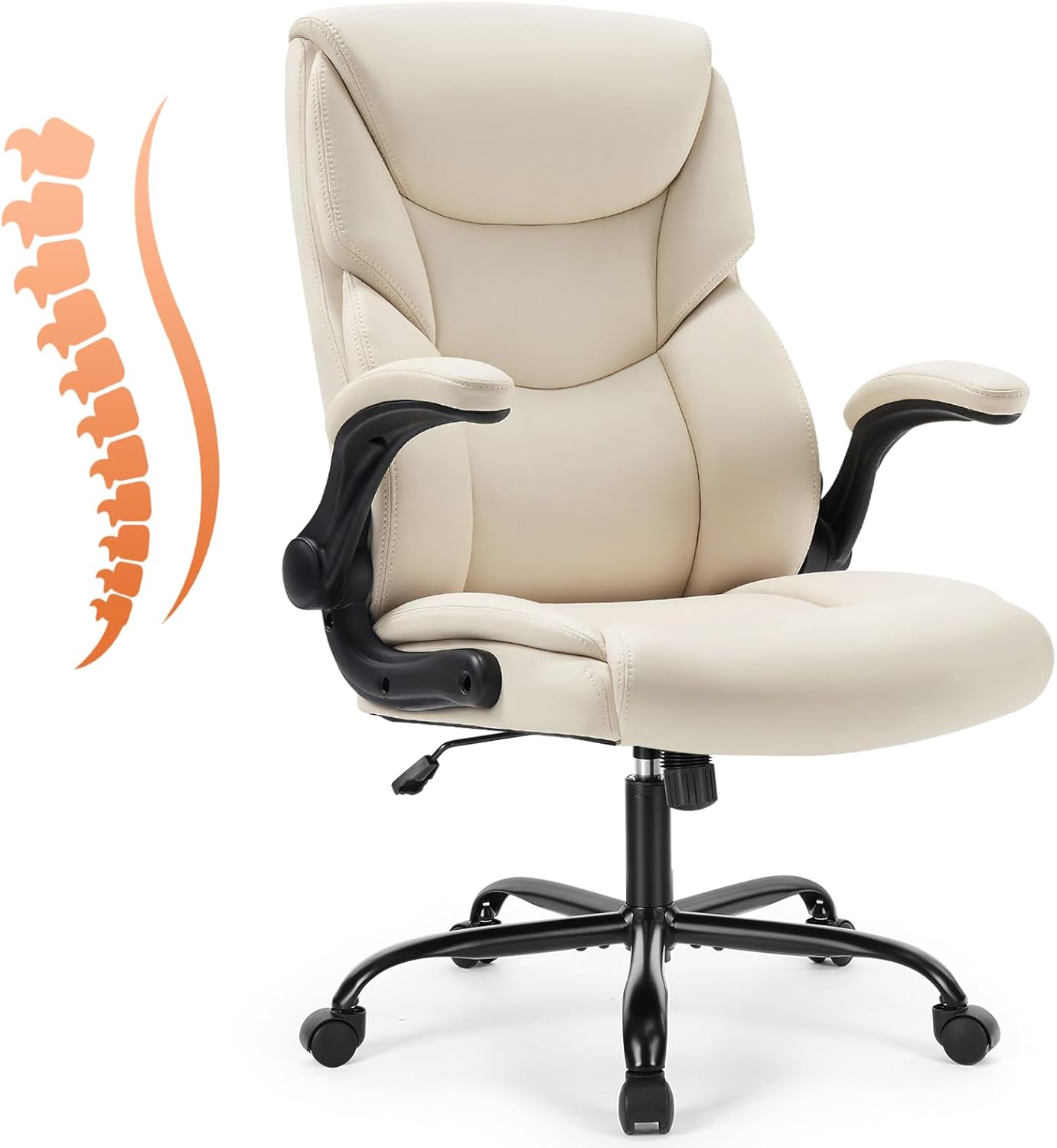 Office Computer Gaming Chair, Ergonomic High Back Heavy Duty Task Desk Chairs with Wheels, Flip-up Arms, Adjustable Height, PU Leather, Grey
