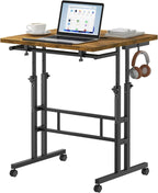 Split Top Rolling Standing Desk, 23.6 Inch Mobile Laptop Computer Desk, Manual Adjustable Height Workstation on Wheels, Sit Stand Office Table, Walking Pad Study Desk, White