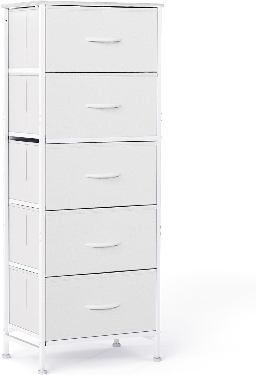 Nightstand with 4 Drawers Bedside Table with Removable Fabric Bins Sturdy Steel Frame Wood Top Organizer Furniture for Bedroom Closet Living Room,Light Gray