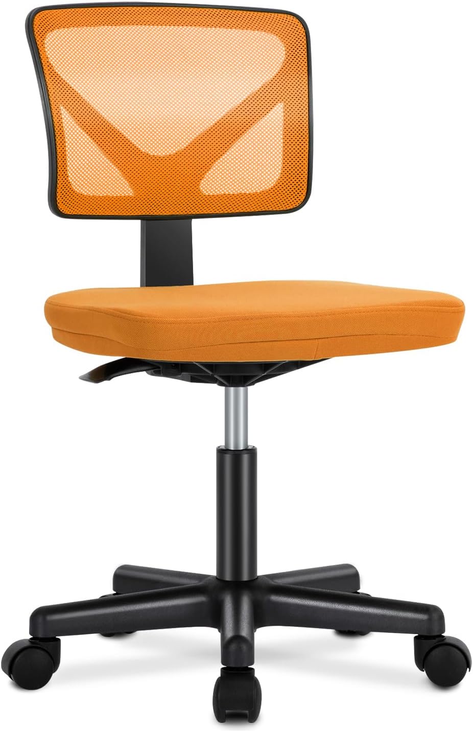 Armless Desk Chairs Set of 2, Ergonomic Adjustable Home Office Swivel Rolling Task Chair No Arms, Comfy Mesh Mid Back Computer Work Vanity Desk Chiars with Wheels for Small Spaces, New Orange