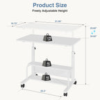 31.5 Manual Standing Desk, Height Adjustable Mobile Computer Desk with Lockable Wheels & 2-Tier Storage, Rolling Laptop Table for Small Spaces & Home Office, White