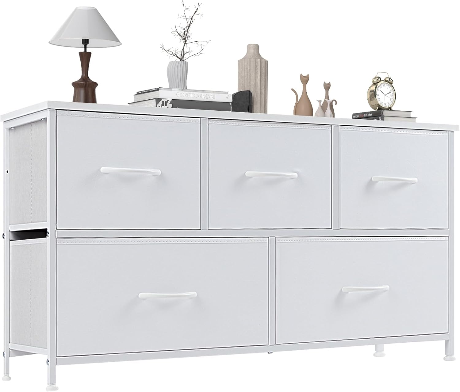 8 Drawer Dresser for Bedroom, Wide Fabric Storage Tower with Wooden Top and Metal Frame, Closet Chest Organizer Furniture, Living Room Hallway, Black