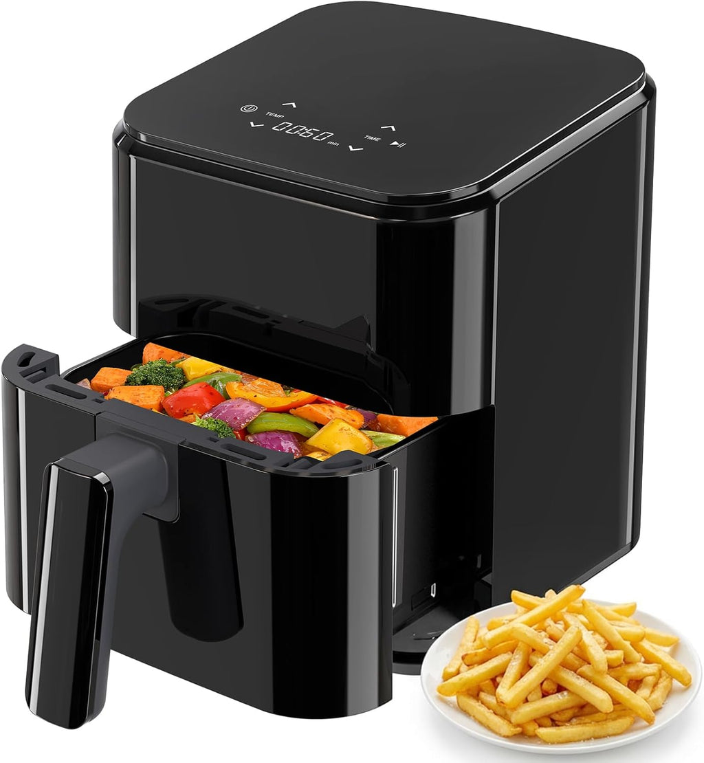3QT Air Fryer, Small Air Fryer with Digital PP Touch Panel, 400?H Max Temp, Overheat Protection and Auto Shut-off, Nonstick and Dishwasher Safe Basket for Roast, Bake, Broil, Reheat, Black