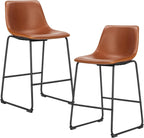 26 Inch Counter Height Bar Stools Set of 4, Modern Faux Leather High Barstools with Back and Metal Leg, Bar Chairs for Kitchen Island, Green