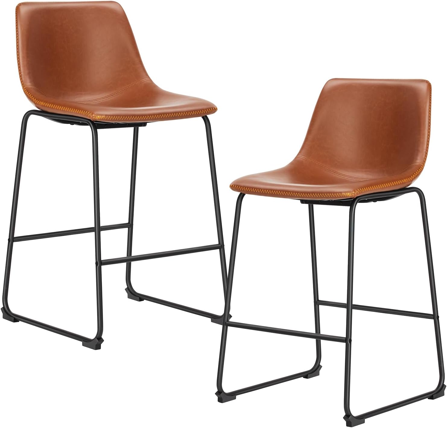 26 Inch Counter Height Bar Stools Set of 2, Modern Faux Leather High Barstools with Back and Metal Leg, Bar Chairs for Kitchen Island, Elegant Black