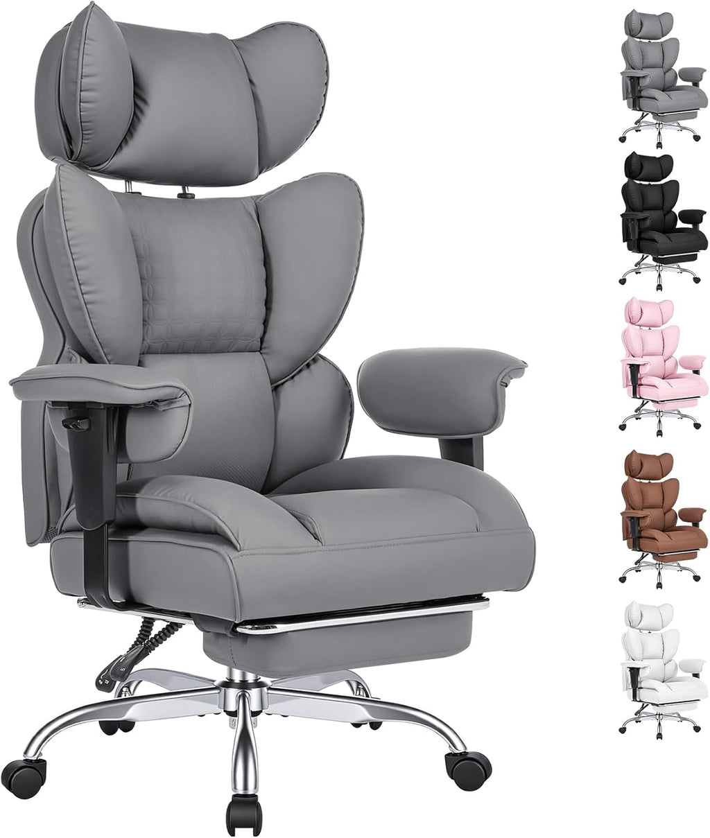 Big and Tall Office Chair 350 LBS, Scratch-Resistant PU Leather Executive Office Desk Chair with Footrest, Ergonomic Reclining Computer Chair with Pocket Spring Support for Home Office, Brown