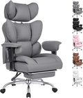 Big and Tall Home Office Desk Chair, Gaming Computer Chair, Executive Ergonomic Chair with Footrest, High Back Reclining, Adjustable Armrests and Comfy Lumbar Support, PU Leather, Grey